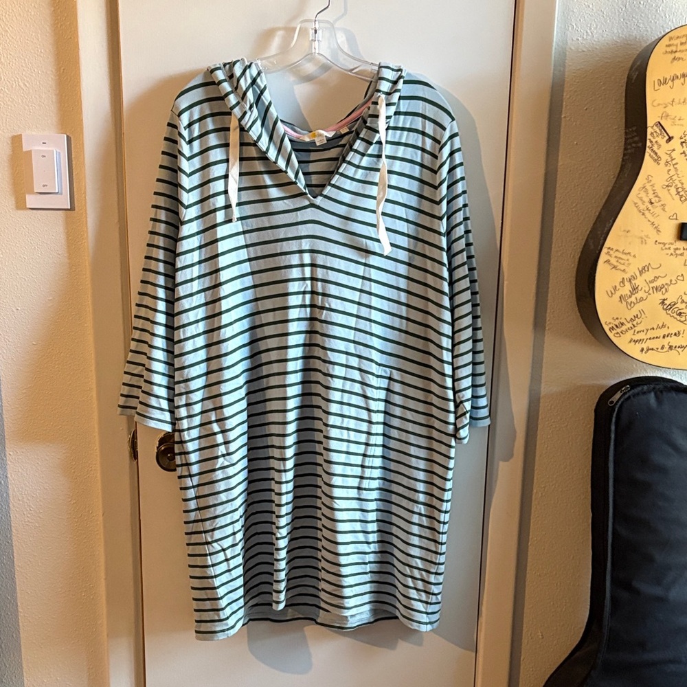 Boden Imelda Blue and Green Striped hooded Dress